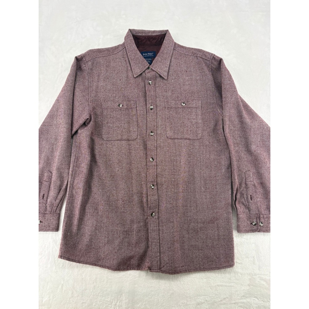 John Blair Shirt Mens L Button Front Burgundy Marl Long Sleeve Acrylic Flannel‎